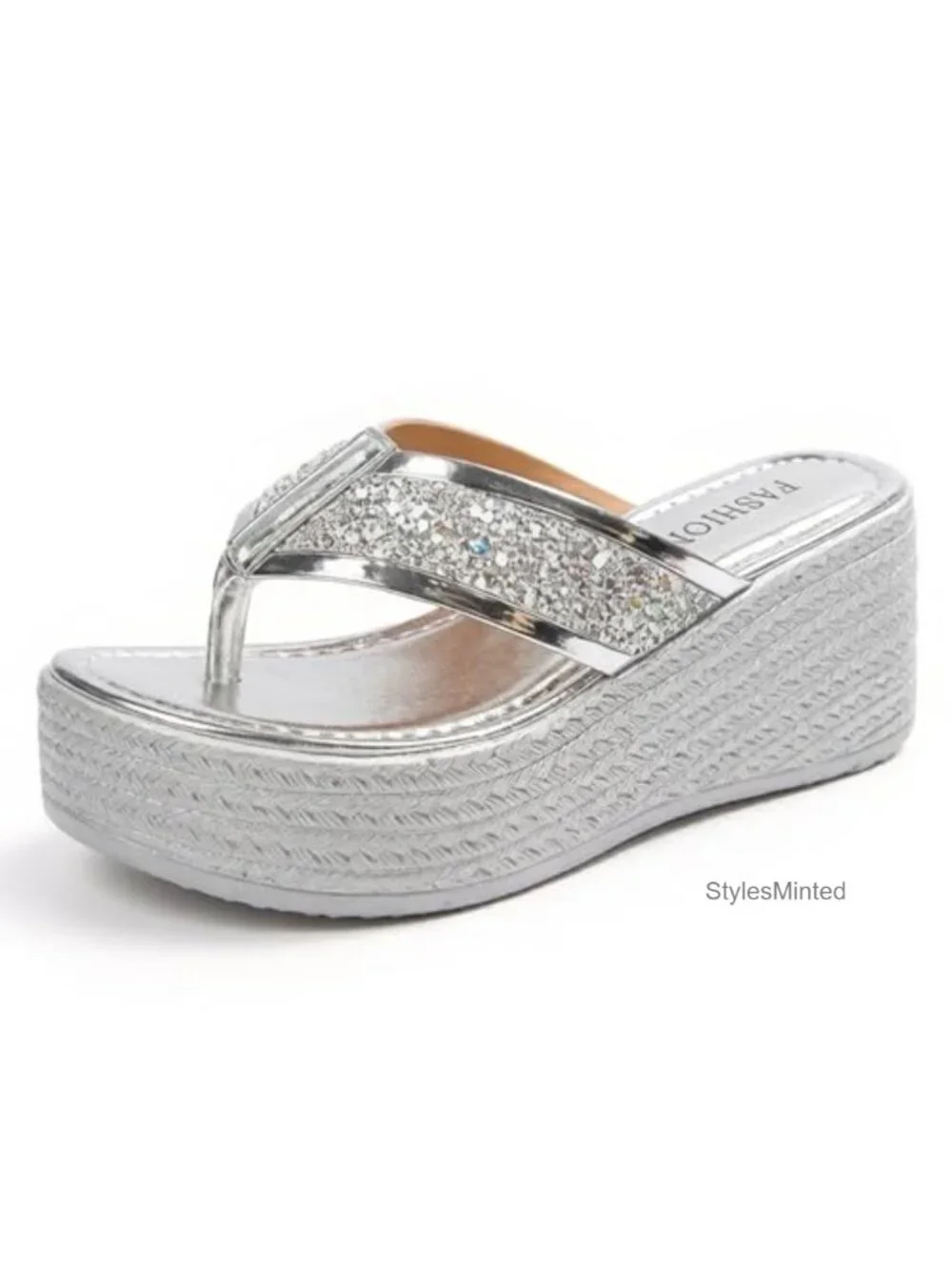 Women's PU Platform Wedge Flip Flop Sandals Sparkly Glitter Summer Comfort